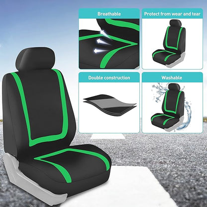 FH Group Car Seat Covers Full Set Cloth - Universal Fit Automotive Seat Covers, Low Back Front Seat Covers, Solid Back Seat Cover, Washable Car Seat Cover for SUV, Sedan and Van Green