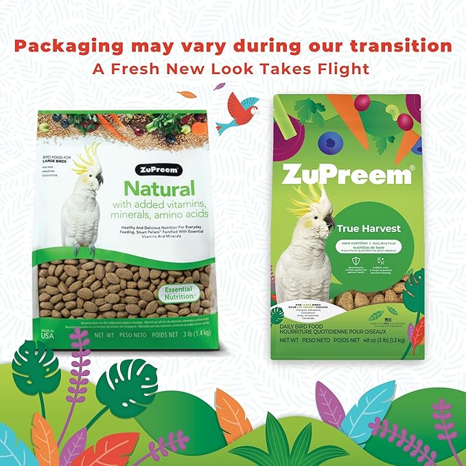 ZuPreem Natural Bird Food, Bird Feed Pellets for Amazons, Cockatoos & Macaws, ZuPreem Core Nutrition, Made in USA, Added Vitamins, Cockatoo Food, Macaw Feed, (Large, 3 lb Bag)