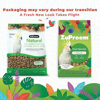 ZuPreem Natural Bird Food, Bird Feed Pellets for Amazons, Cockatoos & Macaws, ZuPreem Core Nutrition, Made in USA, Added Vitamins, Cockatoo Food, Macaw Feed, (Large, 3 lb Bag)