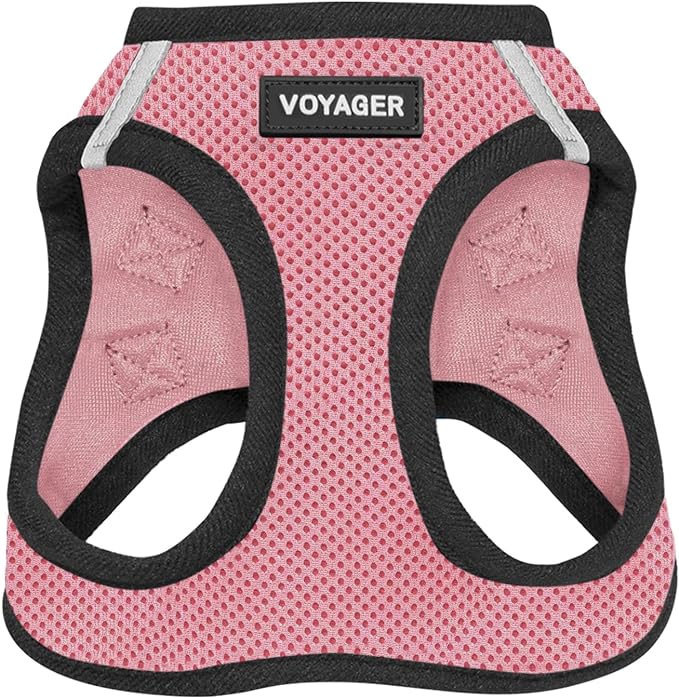 Best Pet Supplies - All Weather Mesh / Plush, Reflective, No Pull Harness for Small, Medium Dogs, Cats - Secure with Hook & Loop Fastener, Buckle, Double D-Rings - Pink/Black Trim, L