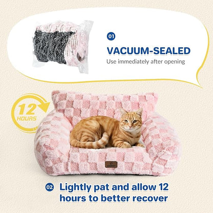 ABCPET Cat Bed Cats Couch for Puppy and Kitten, Fluffy Pet Couch Small Dog Sofa Bed, Supportive Cat Sofa for Indoor Cats, Washable Cover & Non-Slip, 26 inch, Pink
