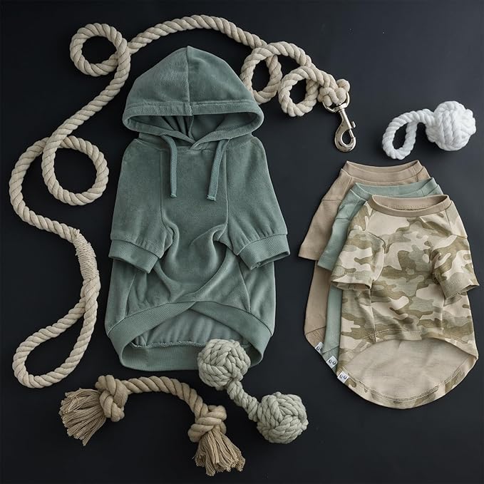 Pet Passion Cooper II Organic Cotton Velour Dog Hoodie Pet Coat for Small, Medium and Large Dogs, Sage, X-Small (5-12 lbs)