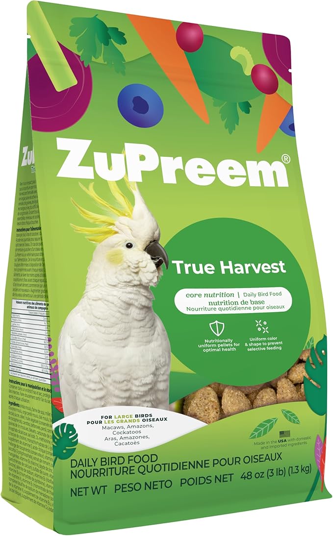 ZuPreem Natural Bird Food, Bird Feed Pellets for Amazons, Cockatoos & Macaws, ZuPreem Core Nutrition, Made in USA, Added Vitamins, Cockatoo Food, Macaw Feed, (Large, 3 lb Bag)