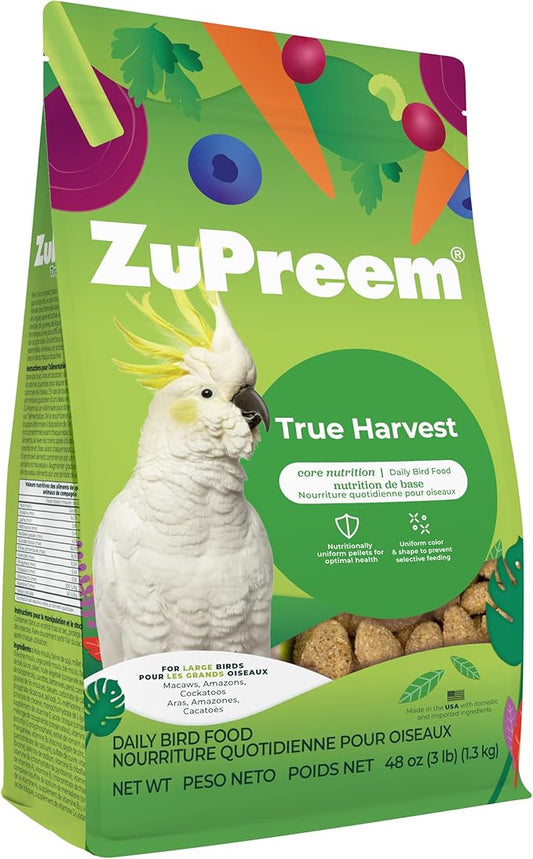ZuPreem Natural Bird Food, Bird Feed Pellets for Amazons, Cockatoos & Macaws, ZuPreem Core Nutrition, Made in USA, Added Vitamins, Cockatoo Food, Macaw Feed, (Large, 3 lb Bag)