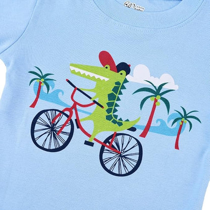 Popshion Boys Pajamas 100% Cotton Toddler Clothes Summer Pjs for Boy Planet Dinosaur Sleepwear Kids Short Sets 2-10 Years