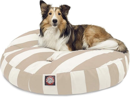 Majestic Pet Indoor Outdoor Vertical Stripe Round Pet Dog Bed with Removable Washable Cover, Sand, Medium