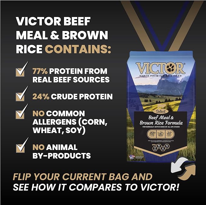 VICTOR Super Premium Dog Food – Select Beef Meal & Brown Rice Formula for Immune and Gut Health – Gluten-Free Beef Meal Dry Dog Food for All Normally Active Dogs of All Life Stages, 30 lbs