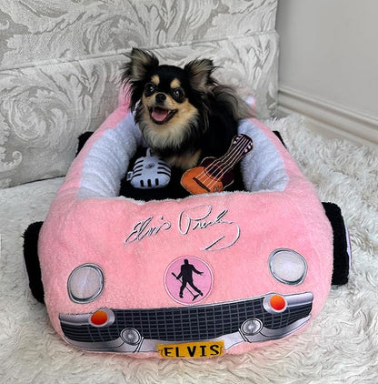 Megatoys Elvis Plush Car Pet Bed – Pink Pet Bed with Musical-Design Pillows and Elegant Car Styling