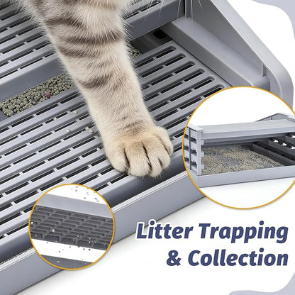 Adjustable Litter Box Step for Cats, 4-Layer Cat Litter Catcher Ramp, Cat Steps for Litter Box, for Kittens Senior Cats, Easy Clean, Grey