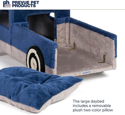 Prevue Pet Products Kitty-150 Cat and Dog Bed and Play Truck - Funny Novelty Dog & Cat Car Bed with Scratcher, Large & Cozy, Easy to Assemble, Removable Pillow, Included Swatting Toy - Blue