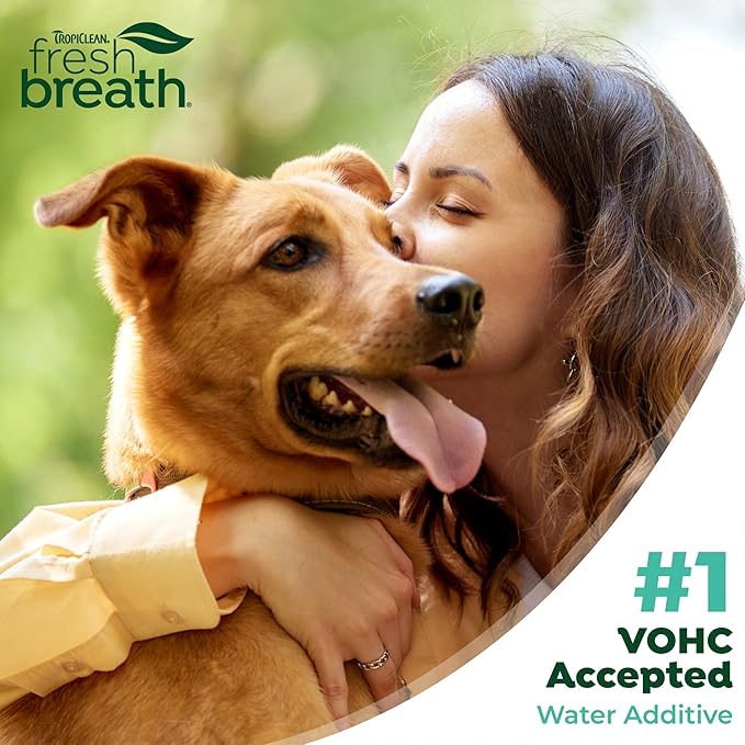 TropiClean Fresh Breath Water Additive for Dogs, Dog Breath Freshener and Teeth Cleaning Solution, No Toothpaste or Toothbrush Required, 16oz.