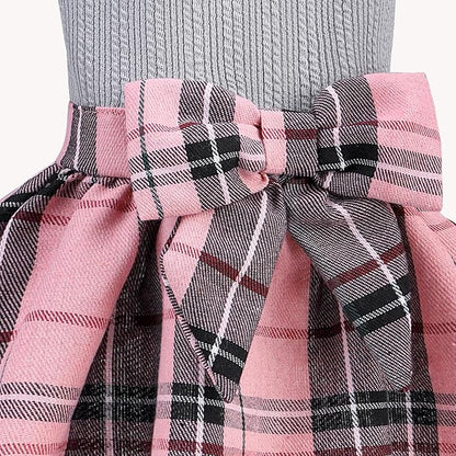 PUPTECK Classic Plaid Dog Dress Pet Apparel with Cute Bowtie Puppy Clothes Outfit,Grey,S