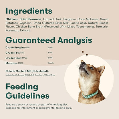 Jinx Chicken & Banana Training Treats for Dogs and Puppies, Low-Calorie, All Natural, Slow-Smoked Real Chicken, No Fillers 4oz, 6 Pack