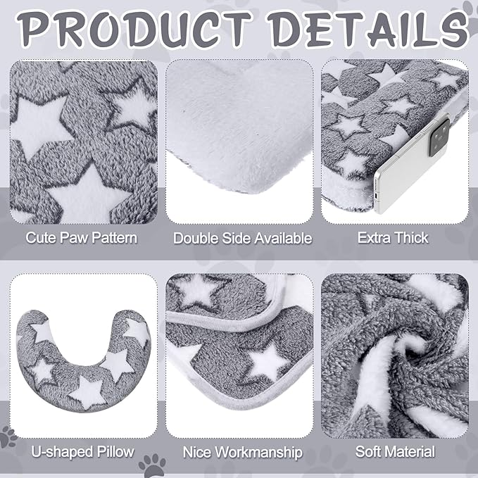 Namalu Pet Bed Mats with Puppy Dog Blankets and Pillows for Cats Puppy Bed Warm Sleep Mat Fleece Blanket Fluffy Pet Calming Toy Half Donut U Shaped Neck Pillow for Small Dogs and Cats