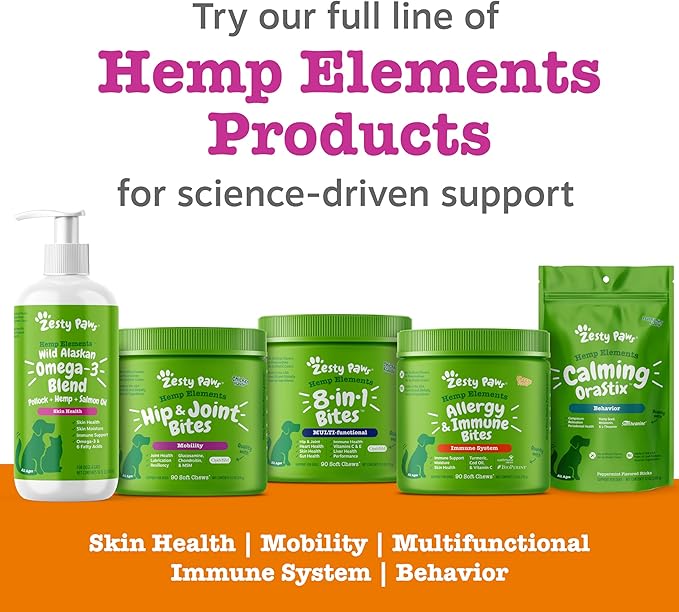 Zesty Paws Salmon Omega Oil Hemp for Dogs and Cats with Wild Alaskan Salmon Oil Omega 3 and 6 Fatty Acids with EPA DHA for Pets Supports Normal Skin Moisture and Immune System Function 32oz