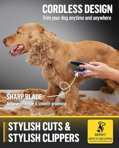 Dog Grooming Kit Dog Grooming Clippers Low Noise Cordless Rechageable Dog Clippers for Grooming 2 Speed 6 Guide Combs for Thick Fur Pet Grooming Kit for Small Large Sensitive Dog Cat(Dark Iris Purple)