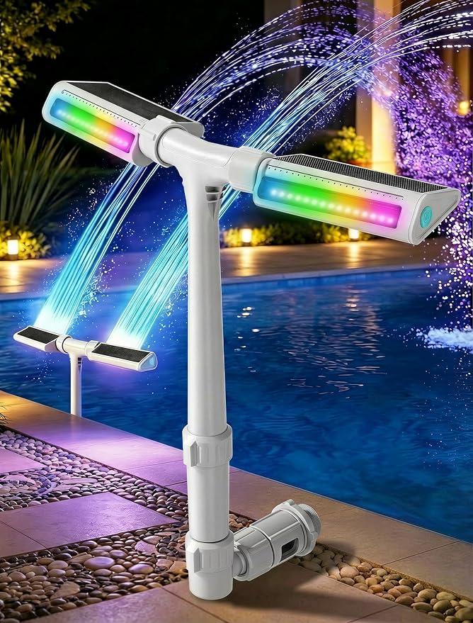 POOLHOUR 2026 Upgrade Height Solar Pool Fountain with 10-Color 4-Mode LED Lights, Auto Light-Sensing Pool Sprinkler Fountain for Above/Inground Pools, 360° Adjustable Spray for 8-16°F Cooling (Gray) | Auto Light-Sensing Pool Sprinkler Fountain with 4 L...