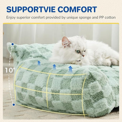 ABCPET Cat Bed Cat Couch for Puppy and Kitten, Fluffy Pet Sofas Medium Dog Sofa Bed, Supportive Cats Sofa for Indoor Cats, Washable Cover & Non-Slip, 32 inch, Green