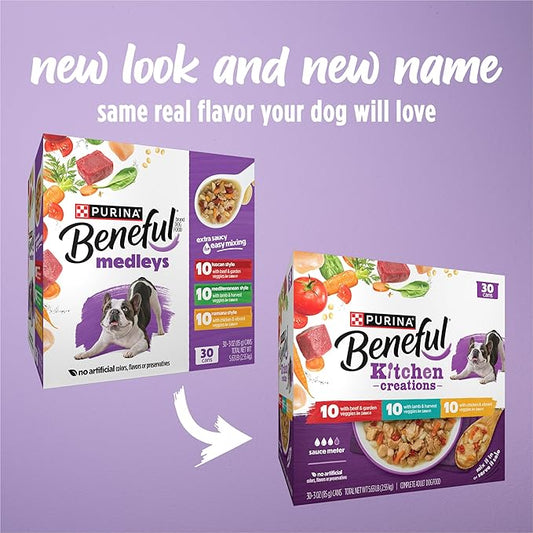 Purina Beneful Kitchen Creations With Beef, Chicken, or Lamb Wet Dog Food Variety Pack - (Pack of 30) 3 oz. Cans