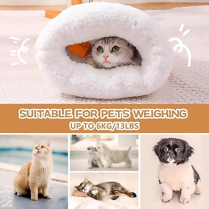COOCOO BABY Cat Sleeping Bag for Indoor Cats Cozy Tunnel Nest with Cover Snuggle Sack for Small Pets Plush Bed Cave Mat for Winter Use Includes Cat Food Toys Treats and Other Essentials Stuff