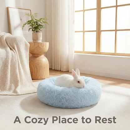 Tiny Dog Bed 11.8 Inch for Extra Small Dogs,Washable Puppy Bed,Soft Faux Fur Calming Donut Bed for Chihuahua Yorkie Maltese Pomeranian,Blue and White