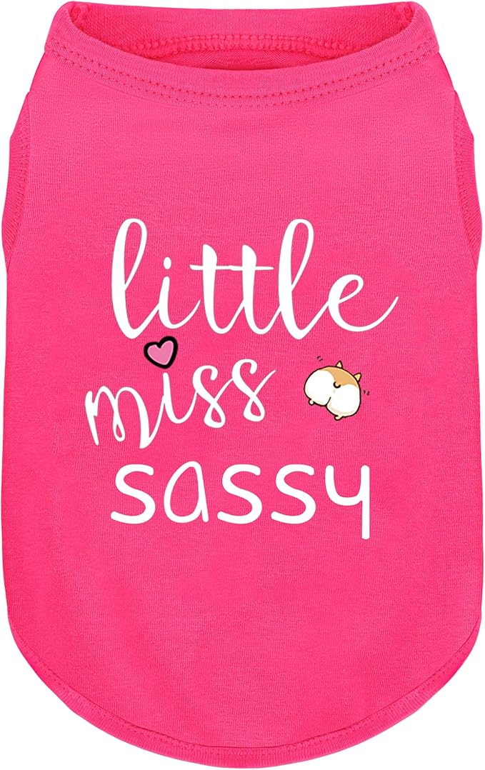 Pink Cotton Dog Shirt with 'Little Miss Sassy' Corgi Butt Print, Soft & Breathable Pet Apparel for Small to Large Dogs, All-Season Sleeveless Vest, Cute and Comfortable Dog Outfit.3XL