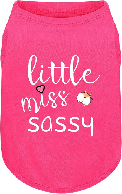 Pink Cotton Dog Shirt with 'Little Miss Sassy' Corgi Butt Print, Soft & Breathable Pet Apparel for Small to Large Dogs, All-Season Sleeveless Vest, Cute and Comfortable Dog Outfit.XS
