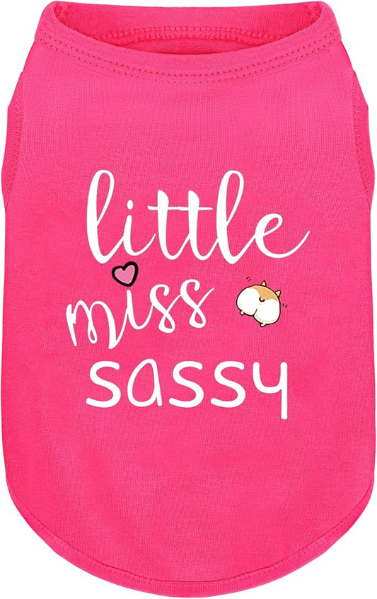 Pink Cotton Dog Shirt with 'Little Miss Sassy' Corgi Butt Print, Soft & Breathable Pet Apparel for Small to Large Dogs, All-Season Sleeveless Vest, Cute and Comfortable Dog Outfit.XS