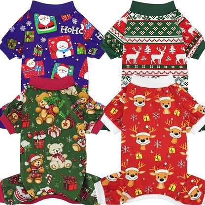 Xpudac 4 Pack Dog Christmas Pajamas Reindeer Puppy Clothes Cute Santa Claus Dog Pajamas Costumes Outfit Red Green 2XL