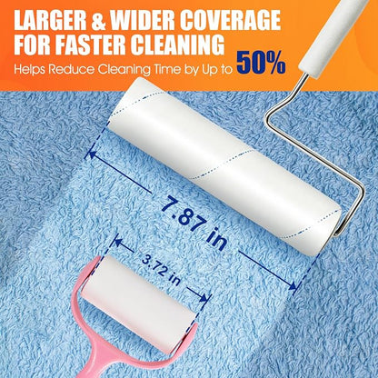 WulaWindy Long Handle Lint Roller for Pet Hair, 450 Sheets, 5 Rolls | Wide lint roller with extendable handle, 450 easy-tear sheets and storage base for pet hair on floors, sofas and carpets.