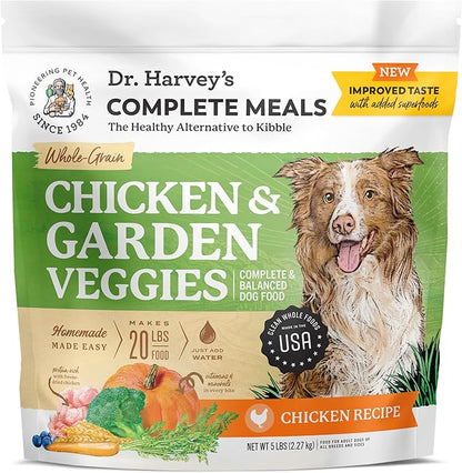 Dr. Harvey's Chicken & Garden Veggies Dog Food, Whole-Grain Dehydrated Dog Food with Freeze-Dried Chicken (5 Pounds)