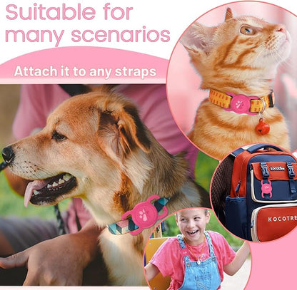 SANKALA Airtag Dog Collar Holder, 1 Pack, Rose | Silicone Full Body Covered, Anti-Lost Protective, Fits All Width Collars, for Apple AirTag(Gen 1 & 2), Signal Friendly