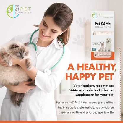 Same 100 mg Pet Supplements – Liver and Joint Support for Cats, Small Dogs with Elevated Enzymes – S Adenosyl Methionine - 50 Gluten Free Enteric Coated Tablets – Non GMO Certified