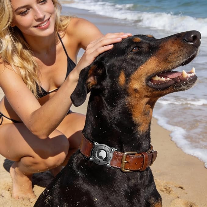 AirTag Dog Collar Holder - IP68 Waterproof Case, Shockproof & Durable, Secure Fit for 1.2" Dog Collars, GPS Tracker Accessory for Pets, Lightweight & Comfortable（Pure Black）