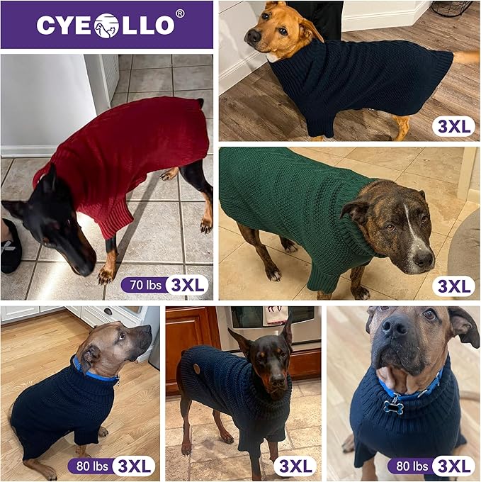 cyeollo Dog Sweater Knitwear Turtleneck Soft Knitwear Pullover Sweaters with Long Sleeves Warm Dog Clothes for Large Dogs,Pink, XXXL