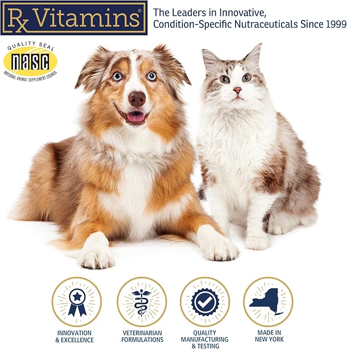 Rx Vitamins GlucaMune - Dog & Cat Immune Support Supplement with Beta Glucan - Daily Vitamins for Indoor Cats - Aid in Feline & Canine Wound Care, Gut Health - 90ct