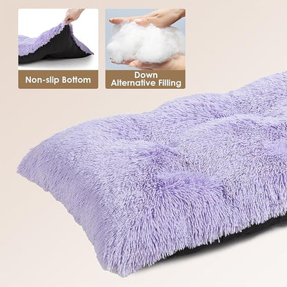 EHEYCIGA Fluffy Dog Crate Bed for Large Dogs, Plush Faux Fur Crate Pad, Calming Anti Anxiety Large Dog Bed, Washable Soft Warm Mat with Non-Slip Bottom, Purple