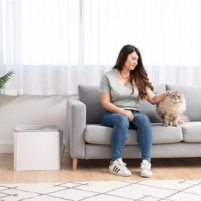 IRIS USA Top-Entry Litter Box with Scoop, Enclosed Square Style Litterbox with Odor Control, Easy to Clean for Cats, Covered Dog Proof Litter Box Design, White/Gray