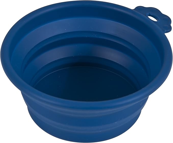 Doskocil Petmate 23369 Silicone Round 3-Cup Travel Bowl for Pets, Navy Blue