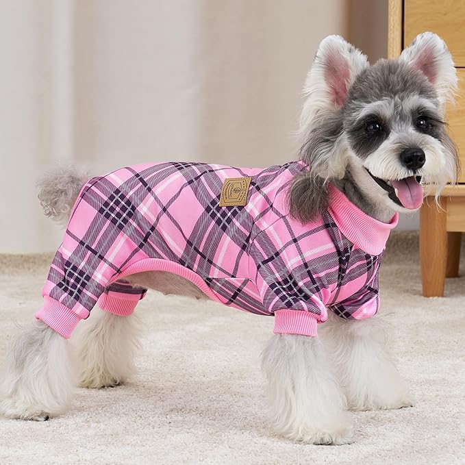 XPUDAC 4 Pack Plaid Dog Pajamas Outfits Cozy Doggy Clothes for Medium Large Dogs Girl Boy Puppy Onesie for Christmas Pet Pjs Jammies, 3XL