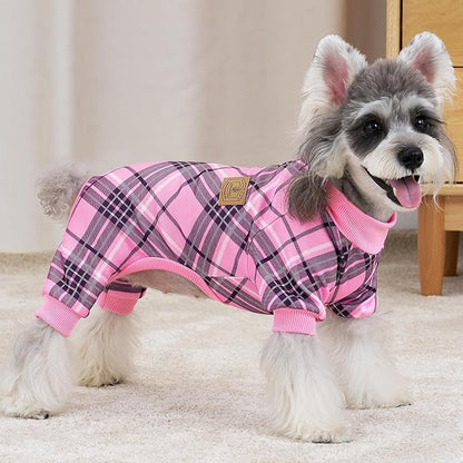 XPUDAC 4 Pack Plaid Dog Pajamas Outfits Cozy Doggy Clothes for Small Medium Dogs Girl Boy Puppy Onesie for Christmas Pet Pjs Jammies, S