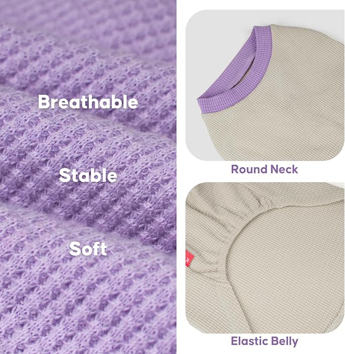 KYEESE 2Pack Dog Shirts Waffle for Small Dogs Stretchy Dog T-Shirts Lightweight Dogs Tank Top Sleeveless Pet Vest Breathable, X-Large, Purple+Grey