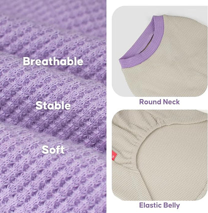 KYEESE 2Pack Dog Shirts Waffle for Small Dogs Stretchy Dog T-Shirts Lightweight Dogs Tank Top Sleeveless Pet Vest Breathable, X-Large, Purple+Grey