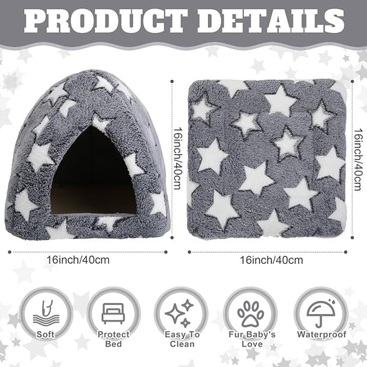 Cat Bed for Indoor, Self Warming Cozy Cat House Cave Bed Kitten Tent for Small Pets Hideout with Self Heating Mat Soft Removable Washable Cushion for Puppy Bunny Small and Medium Pet
