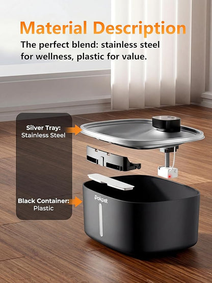 Water Fountain for Dogs Cats Stainless Steel 10L/2.64Gal Wireless Smart Automatic Water Dispenser Cordless Quiet Bowl Multi-Filtered Multi-Pet Home Outdoor -Wireless Black&1Filters