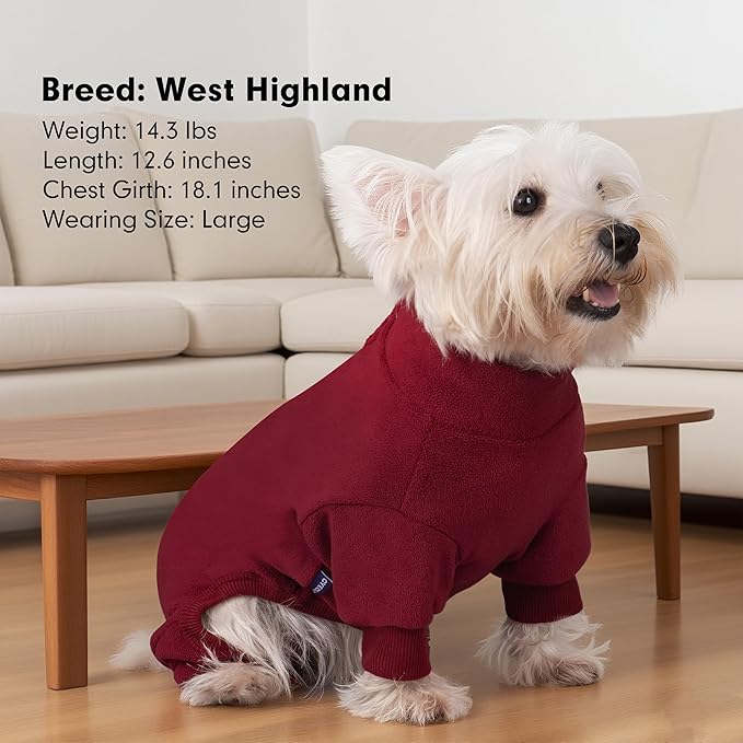 cyeollo XS Dog Pajamas, Fleece Dog Pjs Thermal Doggie Onesie Soft Stretchy Doggie Sweater Pet Jammies Clothes for Puppy Dogs Female & Male, Burgundy XS