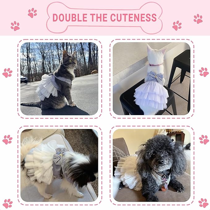 Dog Dresses, Fashion Pet Dog Clothes, Striped Mesh Puppy Dogs Princess Dresses (Blue, XX-Large)