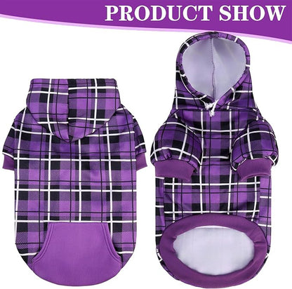 EXPAWLORER Plaid Dog Hoodie - British Style Warm Dog Sweater Shirt with Leash Hole,Pitbull Clothes Outfits,Winter Coat Apparel for All Breeds Puppy Girl Boy-Cat Apparel,Purple X-Large
