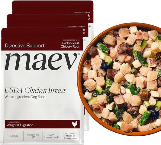 Maev Human-Grade Chicken Dog Food, Weight & Digestion Formula, Whole Ingredient, Gluten-Free, High Protein Puppy & Dog Food, 15 lb