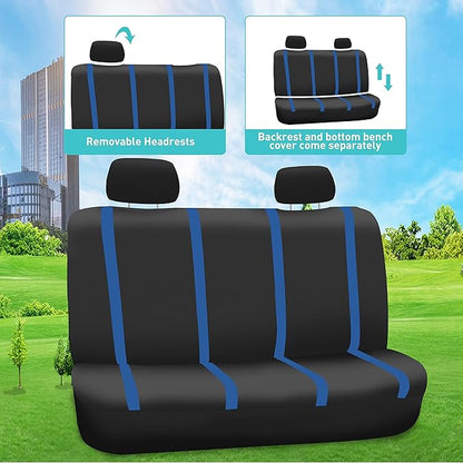 FH Group Car Seat Covers Full Set Cloth - Universal Fit Automotive Seat Covers, Low Back Front Seat Covers, Solid Back Seat Cover, Washable Car Seat Cover for SUV, Sedan and Van Blue
